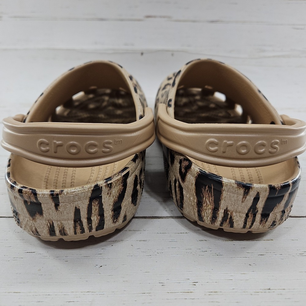 Crocs Classic Clogs Leopard Cheetah Print Womens 10 Tan Black Sandal 205838 - Picture 7 of 11